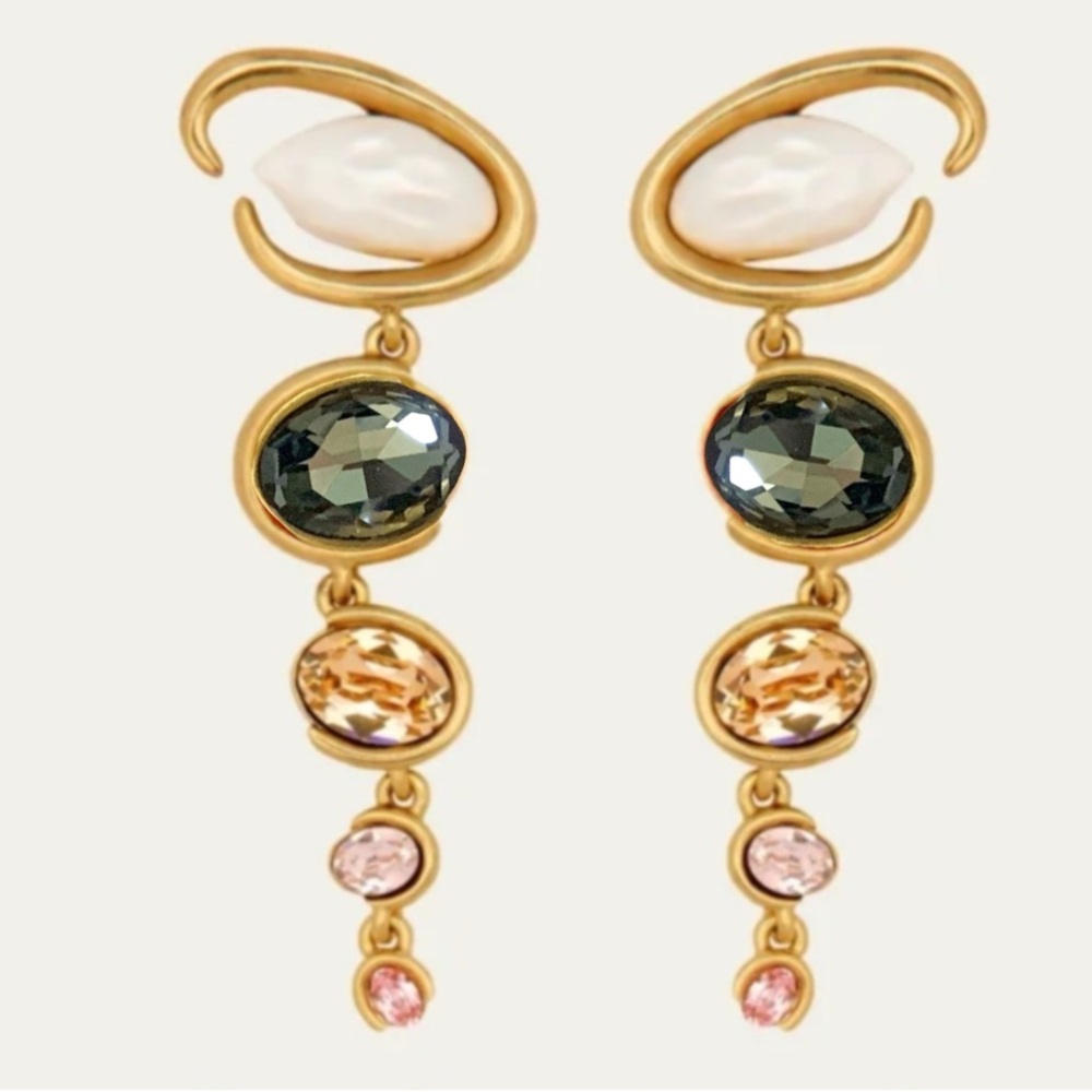 OSCAR DE LA RENTA Grey Multi 
O-Shape Baroque Pearly Earrings